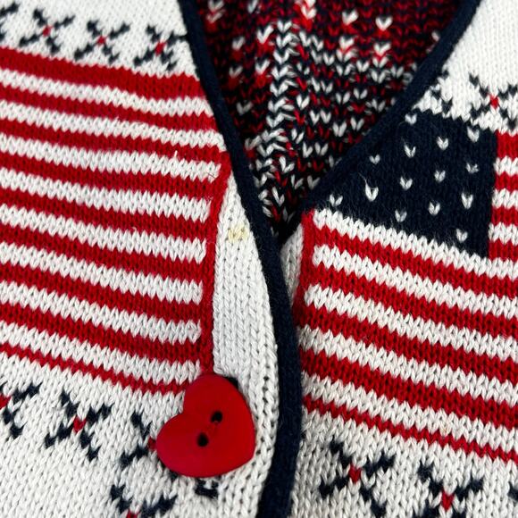 Casual Corner Vintage Patriotic Button up Sweater Cardigan SZ Medium Flags USA - Picture 2 of 6